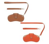 PATIKIL Leather Sunglasses Bags, Portable Slim Soft Leather Glasses Case Holder Eyeglass Organizer Pouch with Wrist Strap Lanyard for Women Men Sunglasses Glasses-2Pcs(Orange/Brown)