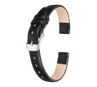 PATIKIL Leather Watch Band 14mm Soft Genuine Leather Watch Straps Quick Release Flexible Replacement Strap Silver Buckle with 3pcs Spring Bar Pins for Men Women, Black