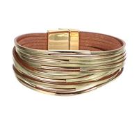 PATIKIL Leather Wrap Bracelets, Cross Multilayer Thin Strips Trendy Stackable Boho Cuff Bracelet with Magnetic Clasp for Women Girls Jewelry Gifts, Gold Tone