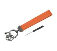 PATIKIL Leather Wristlet Keychain, Key Chain Holder Key Fob Wristband with 2 Key Ring and Anti-Lost D Ring for Men Women Purse Car Keys, Black/Orange