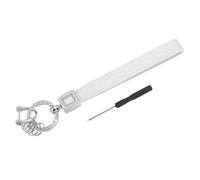 PATIKIL Leather Wristlet Keychain, Key Chain Holder Key Fob Wristband with 5 Key Ring and Anti-Lost D Ring for Men Women Purse Car Keys, Silver/White