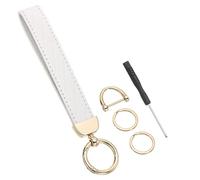 PATIKIL Leather Wristlet Keychain, PU Car Key Chain Holder Universal Decorative Wrist Keychain with 2 Key Ring, Anti-Lost D-Ring and Screwdriver for Men and Women, White