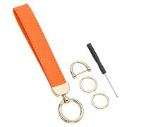 PATIKIL Leather Wristlet Keychain, PU Car Key Chain Holder Universal Decorative Wrist Keychain with 2 Key Ring, Anti-Lost D-Ring and Screwdriver for Men and Women, Orange