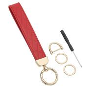 PATIKIL Leather Wristlet Keychain, PU Car Key Chain Holder Universal Decorative Wrist Keychain with 2 Key Ring, Anti-Lost D-Ring and Screwdriver for Men and Women, Red