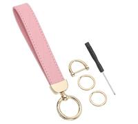 PATIKIL Leather Wristlet Keychain, PU Car Key Chain Holder Universal Decorative Wrist Keychain with 2 Key Ring, Anti-Lost D-Ring and Screwdriver for Men and Women, Pink