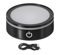 PATIKIL LED Light Base Non-Slip Round Display Stand, LED 6 Lighting Mode Multicolor Flat Light Base for Glass Ball 3D Crystal Party Decoration, Black