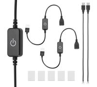 PATIKIL LED Strip Dimmer Switch, 2set DC 5-24V USB Light Cable Touch ON/OFF Brightness Controller Adjustable with Pigtail Wire Tape for LED Rope Light Black