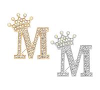 PATIKIL Letter Brooch Pins, 2 Pcs Crown Initial Rhinestone Alphabet M Letter Lapel Badges Pin for Women Suits Dress Coat Clothes Craft, Gold/Silver Tone