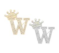 PATIKIL Letter Brooch Pins, 2 Pcs Crown Initial Rhinestone Alphabet W Letter Lapel Badges Pin for Women Suits Dress Coat Clothes Craft, Gold/Silver Tone