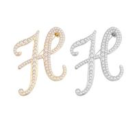 PATIKIL Letter Brooch Pins, 2 Pcs Pearl Initial Alphabet H Letter Lapel Badges Pin, Silver Tone/Gold Tone