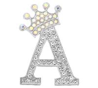 PATIKIL Letter Brooch Pins, Crown Initial Rhinestone Alphabet A Letter Lapel Badges Pin for Women Suits Dress Coat Clothes Craft, Silver Tone