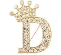 PATIKIL Letter Brooch Pins, Crown Initial Rhinestone Alphabet D Letter Lapel Badges Pin for Women Suits Dress Coat Clothes Craft, Gold Tone