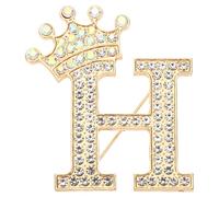 PATIKIL Letter Brooch Pins, Crown Initial Rhinestone Alphabet H Letter Lapel Badges Pin for Women Suits Dress Coat Clothes Craft, Gold Tone