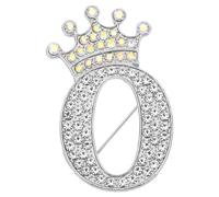 PATIKIL Letter Brooch Pins, Crown Initial Rhinestone Alphabet O Letter Lapel Badges Pin for Women Suits Dress Coat Clothes Craft, Silver Tone