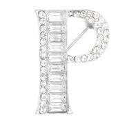 PATIKIL Letter Brooch Pins, Initial Letter P Rhinestone Broaches Metal Crystal Alphabet A-Z Breastpin Lapel Pin with Box for Women Jewelry Gift Suit Clothes Hat Dress, Silver Tone