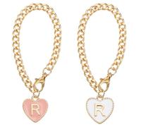 PATIKIL Letter Charm Accessories, 2PCS Heart Shape Name ID Accessories for Stanley Tumbler Cup Decoration, Pink&White, Letter R