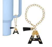 PATIKIL Letter Charm Accessories for Stanley Tumbler Cup, Letter A Keychain Handle Charm Cute Initial Letter with Tassel for Women Tumbler Cup Handle, Black