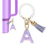 PATIKIL Letter Charm Accessories for Stanley Tumbler Cup, Letter A Keychain Handle Charm Cute Initial Letter with Tassel for Women Tumbler Cup Handle, Purple