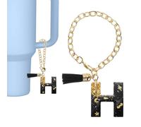 PATIKIL Letter Charm Accessories for Stanley Tumbler Cup, Letter H Keychain Handle Charm Cute Initial Letter with Tassel for Women Tumbler Cup Handle, Black