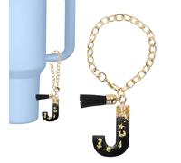 PATIKIL Letter Charm Accessories for Stanley Tumbler Cup, Letter J Keychain Handle Charm Cute Initial Letter with Tassel for Women Tumbler Cup Handle, Black