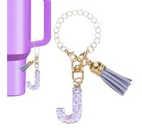 PATIKIL Letter Charm Accessories for Stanley Tumbler Cup, Letter J Keychain Handle Charm Cute Initial Letter with Tassel for Women Tumbler Cup Handle, Purple