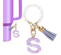 PATIKIL Letter Charm Accessories for Stanley Tumbler Cup, Letter S Keychain Handle Charm Cute Initial Letter with Tassel for Women Tumbler Cup Handle, Purple