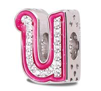 PATIKIL Letter Charm for Bracelets, Silver Alphabet Initial Letter U Bead Charm for Women DIY Gifts Jewelry Making Necklace Pendant, Pink