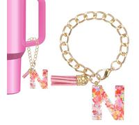 PATIKIL Letter Charm for Stanley Tumbler Cup, Cute Initial N Charm Accessories for Stanley Tumbler Handle Keychain Personalized Charm for Women, Pink