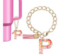 PATIKIL Letter Charm for Stanley Tumbler Cup, Cute Initial P Charm Accessories for Stanley Tumbler Handle Keychain Personalized Charm for Women, Pink