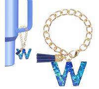 PATIKIL Letter Charm for Stanley Tumbler Cup, Cute Initial W Charm Accessories for Stanley Tumbler Handle Keychain Personalized Charm for Women, Blue