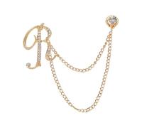 PATIKIL Letter Hanging Chain Brooch Suit Pin, Initial Letter R Rhinestone Tassel Chain Lapel Pins Alphabet A-Z Brooches for Men Women Suit Tuxedo Accessories, Gold Tone