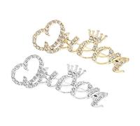PATIKIL Letter Queen Crystal Safety Decorative Pin Brooch Clip Clasp Pin, 2Pcs Anti Exposure Enamel for Women Sweaters, Shawls, Collars, Dress, Golden and Silver