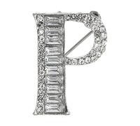 PATIKIL Letters Brooch Pins, Letter P Initial Rhinestone Brooch Metal Broaches Pins for Women Men Breastpin Gifts Jewelry, Silver