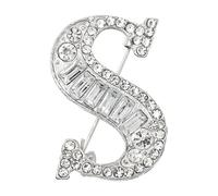 PATIKIL Letters Brooch Pins, Letter S Initial Rhinestone Brooch Metal Broaches Pins for Women Men Breastpin Gifts Jewelry, Silver