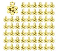 PATIKIL Little Flower Charm, 100 Pcs Alloy Vintage Small Flower Pendant for DIY Crafts, Dark Gold, 0.5 x 0.4 Inch