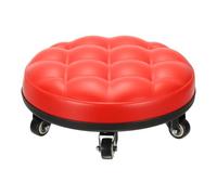 PATIKIL Low Roller Seat Wheel Stool Chair PU Leather Short Low Rolling Stool with Universal Wheel for Home Office Fitness (Red/Brown), 5.1" Height