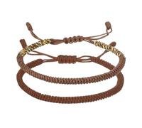 PATIKIL Lucky Handmade Braided Rope String Bracelet, 2pcs Round Adjustable Prayer Protection Bracelet for Family Women Anniversary Jewelry Gifts, Mixed Color Brown/Brown