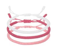 PATIKIL Lucky Handmade Braided Rope String Bracelet, 3pcs Round Adjustable Prayer Protection Bracelet for Family Women Anniversary Jewelry Gifts, White/Pink/Dark Pink