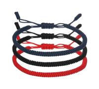 PATIKIL Lucky Handmade Braided Rope String Bracelet, 3pcs Round Adjustable Prayer Protection Bracelet for Family Women Anniversary Jewelry Gifts, Black/Navy Blue/Red (Solid Color Series)