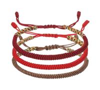 PATIKIL Lucky Handmade Braided Rope String Bracelet, 3pcs Round Adjustable Prayer Protection Bracelet for Women Anniversary, Mixed Color Brown/Mixed Color Red/Mixed Color Wine Red