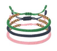 PATIKIL Lucky Handmade Braided Rope String Bracelet, 3pcs Round Adjustable Prayer Protection Bracelet for Family Women Anniversary Jewelry Gifts, Navy Blue/Pink/Pink (Mix Color Series)
