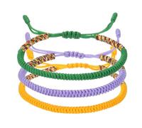 PATIKIL Lucky Handmade Braided Rope String Bracelet, 3pcs Round Adjustable Prayer Protection Bracelet for Family Women Anniversary Jewelry Gifts, Yellow/Purple/Pink (Mix Color Series)