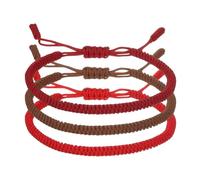 PATIKIL Lucky Handmade Braided Rope String Bracelet, 3pcs Round Adjustable Prayer Protection Bracelet for Family Women Anniversary Jewelry Gifts, Brown/Wine Red/Red (Solid Color Series)