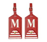 PATIKIL Luggage Tags 2 Pack PU Leather Embroidered Suitcase Tag Letter Travel Tag Privacy Protection Labels for Travel Baggage Suitcase, Red