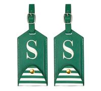 PATIKIL Luggage Tags 2 Pack PU Leather Embroidered Suitcase Tag Letter Travel Tag Privacy Protection Labels for Travel Baggage Suitcase, Green