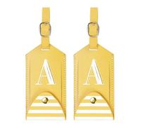 PATIKIL Luggage Tags 2 Pack PU Leather Embroidered Suitcase Tag Letter Travel Tag Privacy Protection Labels for Travel Baggage Suitcase, Yellow