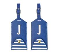 PATIKIL Luggage Tags 2 Pack PU Leather Embroidered Suitcase Tag Letter Travel Tag Privacy Protection Labels for Travel Baggage Suitcase, Blue