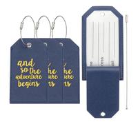 PATIKIL Luggage Tags, Deep Blue PU Suitcase Tags Airplane Bag Accessories Travel Essentials with Metal Ring Personal Information Protection Flip for Flying Hotel Check in, 4 Pcs