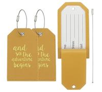 PATIKIL Luggage Tags, Ginger Yellow PU Suitcase Tags Airplane Bag Accessories Travel Essentials with Metal Ring Personal Information Protection Flip for Flying Hotel Check in, 3 Pcs