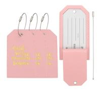 PATIKIL Luggage Tags, Pink PU Suitcase Tags Airplane Bag Accessories Travel Essentials with Metal Ring Personal Information Protection Flip for Flying Hotel Check in, 4 Pcs